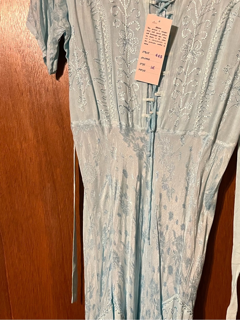Light Blue Embroidered V-Neck Women’s Dress